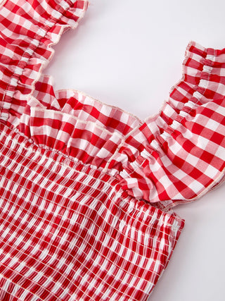 Mommy & Me Adult Dress – Red Plaid Sleeveless Outfit for Party - Sunny Meadow Boutique
