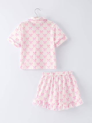 Mommy & Me Pink Bow Print Ruffle Pajama Set - Sunny Meadow Boutique