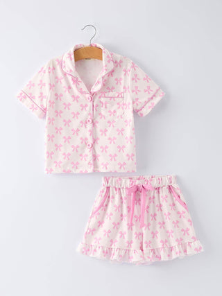 Mommy & Me Pink Bow Print Ruffle Pajama Set - Sunny Meadow Boutique