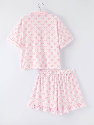 Mommy & Me Pink Bow Print Ruffle Pajama Set - Sunny Meadow Boutique