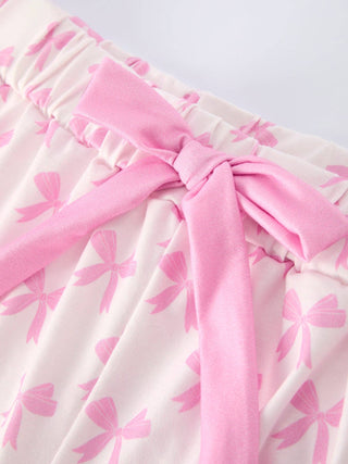 Mommy & Me Pink Bow Print Ruffle Pajama Set - Sunny Meadow Boutique