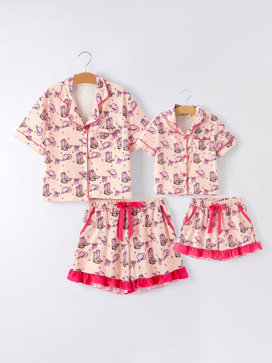 Mommy & Me Western Print Ruffle Pajama Set - Sunny Meadow Boutique