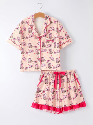 Mommy & Me Western Print Ruffle Pajama Set - Sunny Meadow Boutique