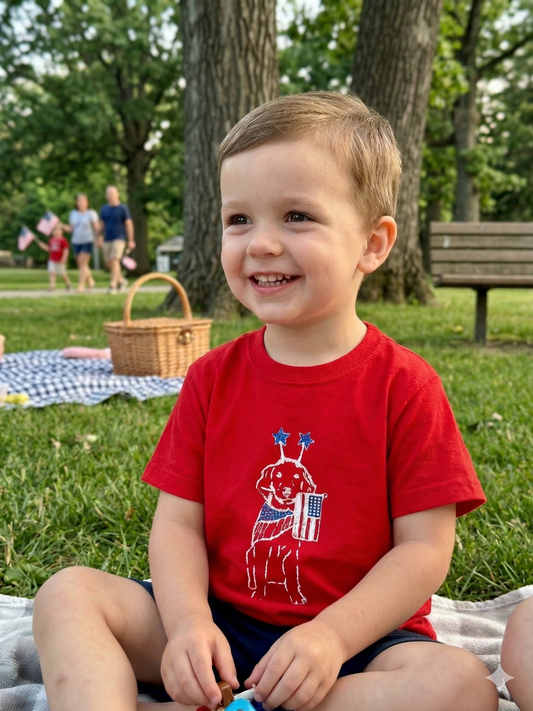 Mustard & Ketchup Kids Short Sleeve Red Patriotic Dog Graphic T-Shirt - Sunny Meadow Boutique