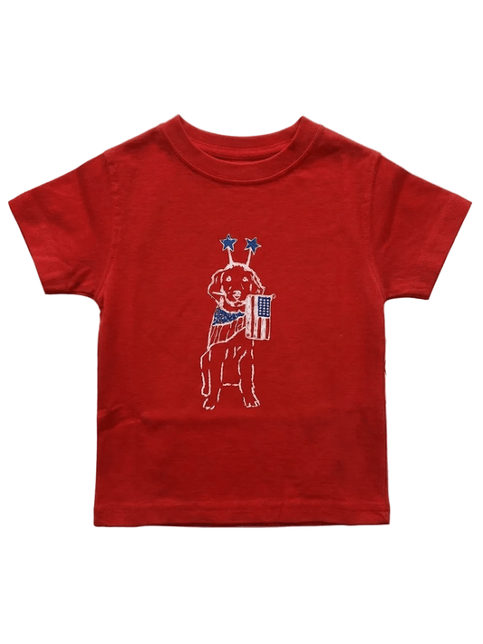 Mustard & Ketchup Kids Short Sleeve Red Patriotic Dog Graphic T-Shirt - Sunny Meadow Boutique