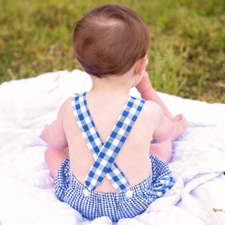 Navy Blue Smocked First Birthday Sunsuit - Sunny Meadow Boutique