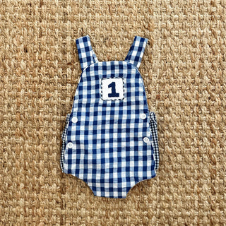 Navy Blue Smocked First Birthday Sunsuit - Sunny Meadow Boutique