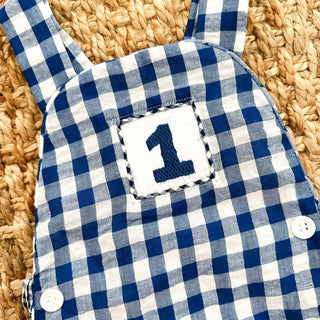 Navy Blue Smocked First Birthday Sunsuit - Sunny Meadow Boutique