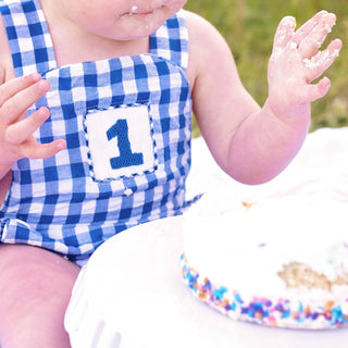 Navy Blue Smocked First Birthday Sunsuit - Sunny Meadow Boutique