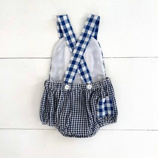 Navy Blue Smocked First Birthday Sunsuit - Sunny Meadow Boutique