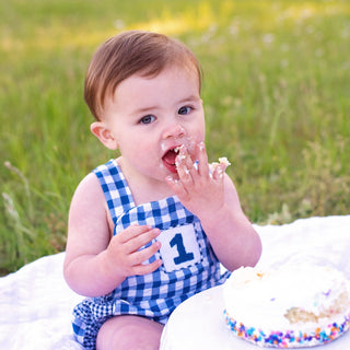 Navy Blue Smocked First Birthday Sunsuit - Sunny Meadow Boutique