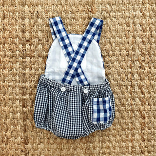 Navy Blue Smocked First Birthday Sunsuit - Sunny Meadow Boutique