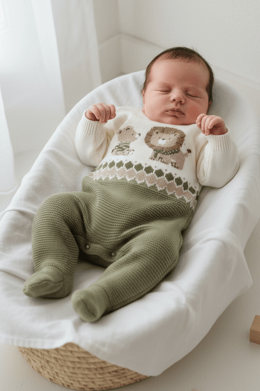 Newborn Baby Boy Basil Heather Knit Lion One - Piece - Sunny Meadow Boutique