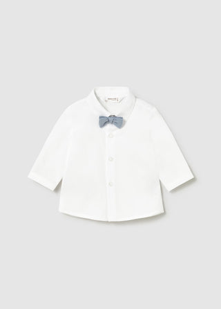 Mayoral Newborn Boy White Long Sleeve Shirt & Bow Tie Set