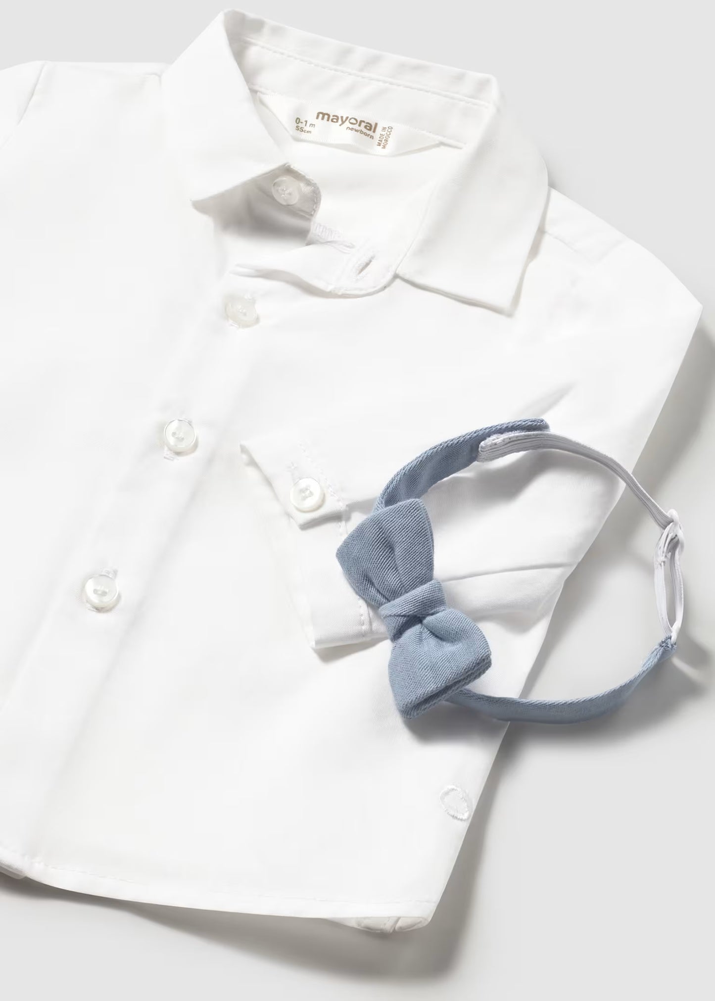 Mayoral Newborn Boy White Long Sleeve Shirt & Bow Tie Set