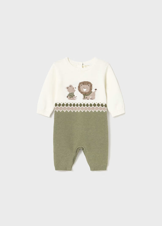 Baby romper with lion and monkey design on a white background