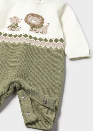 Newborn Baby Boy Basil Heather Knit Lion One-Piece
