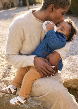 Mayoral Newborn Ribbed Cotton Pants in Amber & Arctic
