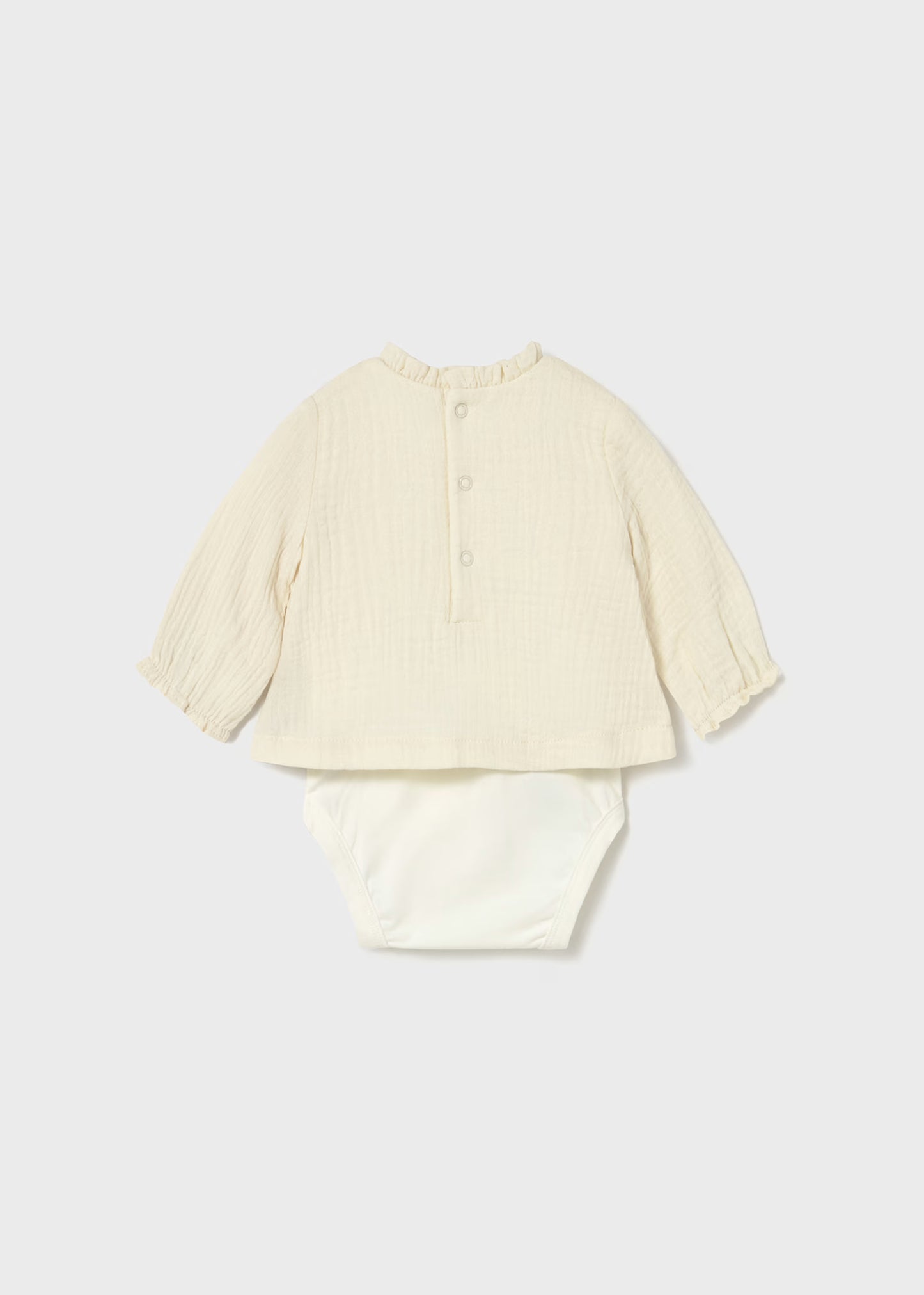 Sunny Meadow Newborn Girl Gauze-Layered Long Sleeve Bodysuit – Ceramic White