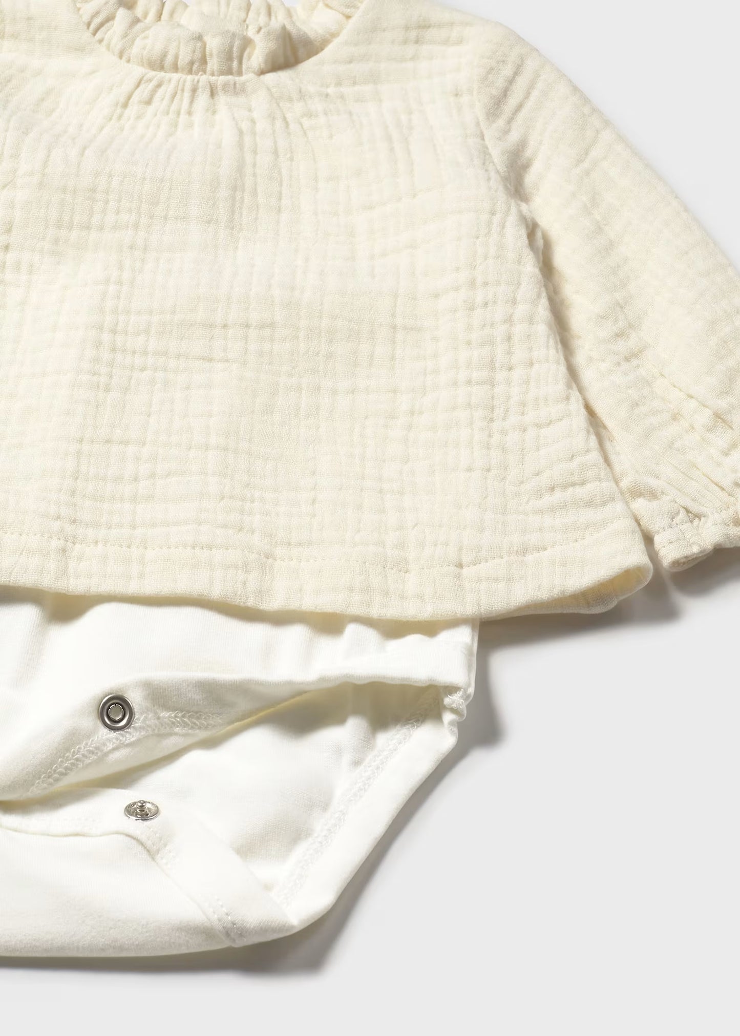 Sunny Meadow Newborn Girl Gauze-Layered Long Sleeve Bodysuit – Ceramic White