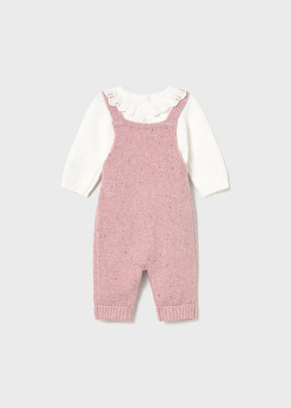 Mayoral Newborn Girl Knit Dungaree & Sweater Set in Heather Orchid