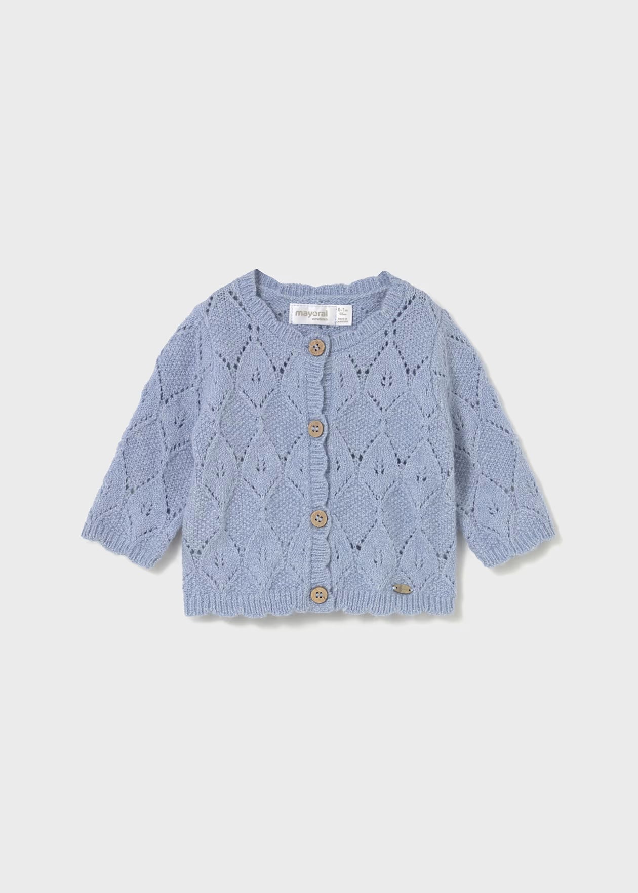 Mayoral Pointelle Knit Baby Cardigan in Quartz & Sky Blue