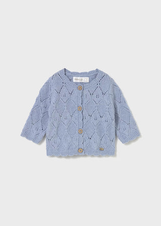 Mayoral Pointelle Knit Baby Cardigan in Quartz & Sky Blue