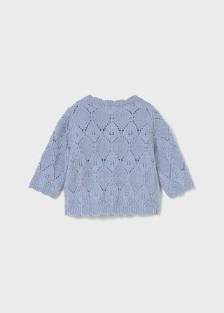 Mayoral Pointelle Knit Baby Cardigan in Quartz & Sky Blue