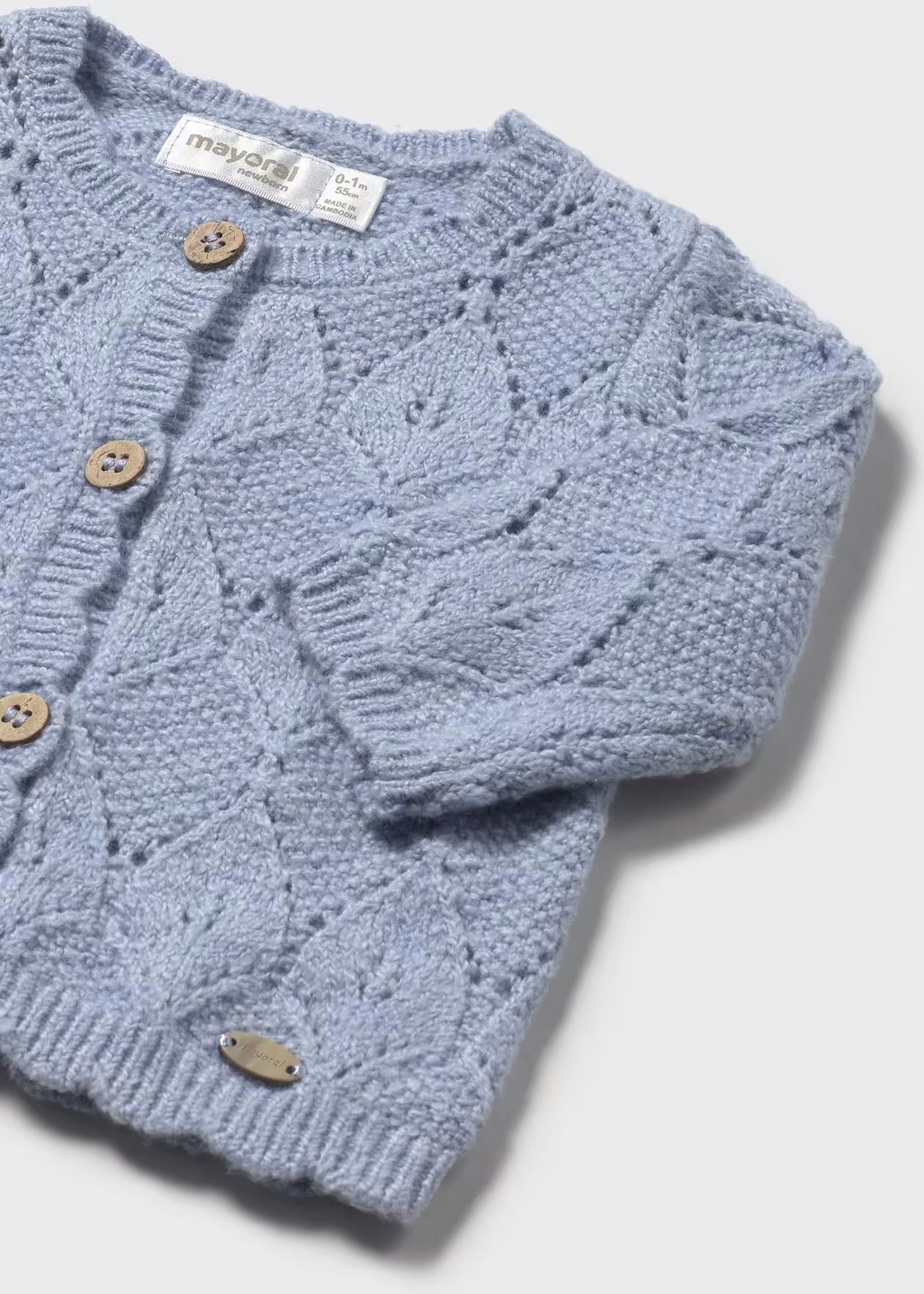 Mayoral Pointelle Knit Baby Cardigan in Quartz & Sky Blue
