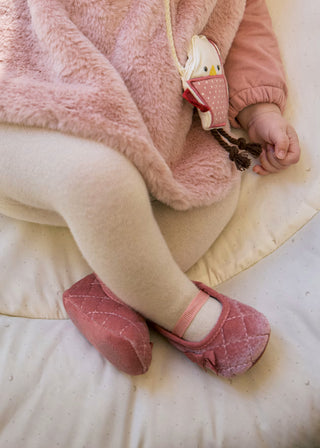 Mayoral Quilted Velvet Baby Mary Janes in Blush
