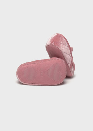 Mayoral Quilted Velvet Baby Mary Janes in Blush
