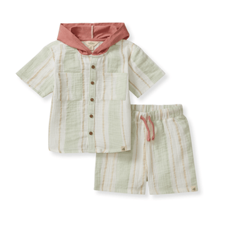 Pacific Stripe Hooded Shirt & Shorts Set - Sunny Meadow Boutique