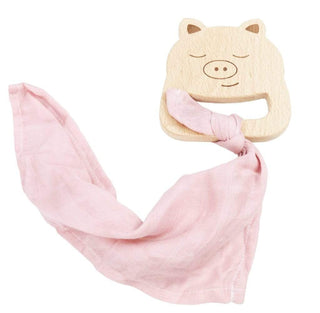 Pig Wooden Teether & Pink Blankie - Sunny Meadow Boutique