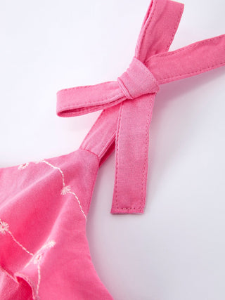 Pink Color Girl Bow Strap Ruffle Dress - Sunny Meadow Boutique