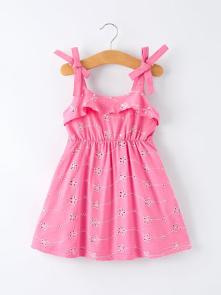 Pink Color Girl Bow Strap Ruffle Dress - Sunny Meadow Boutique