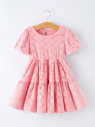 Pink Eyelet Embroidered Girl Short Sleeve Dress - Sunny Meadow Boutique