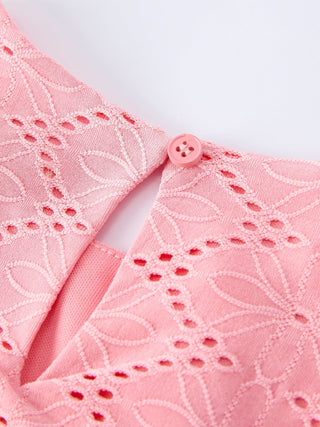 Pink Eyelet Embroidered Girl Short Sleeve Dress - Sunny Meadow Boutique