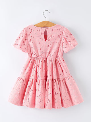 Pink Eyelet Embroidered Girl Short Sleeve Dress - Sunny Meadow Boutique