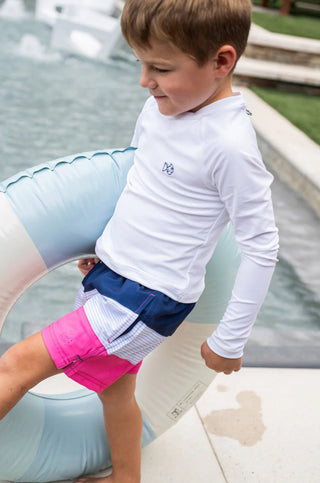 PRODOH Boys' Boogie Board Anti - Chafe Swim Trunks - Colorblock Navy/Pink - Sunny Meadow Boutique