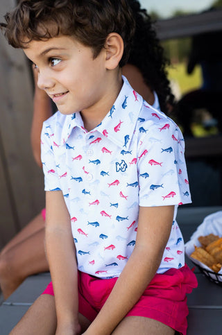 PRODOH Boys' Pro Performance Polo - UPF 50+ Golf Shirt (Americana Fish Print) - Sunny Meadow Boutique
