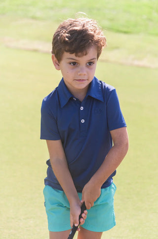 PRODOH Boys' Pro Performance Polo - UPF 50+ Golf Shirt (Navy Peony) - Sunny Meadow Boutique