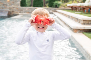 PRODOH Boy's Reef Long Sleeve Rashguard - UPF 50+ UV Swim Shirt in Crisp White - Sunny Meadow Boutique