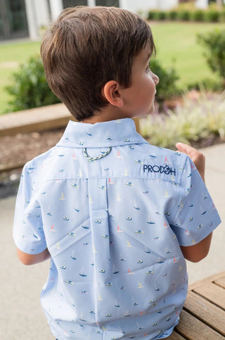 PRODOH Boys' Short Sleeve Button Down Shirt - Windsurfer Boats in the Bay - Sunny Meadow Boutique