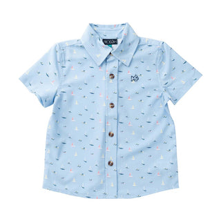 PRODOH Boys' Short Sleeve Button Down Shirt - Windsurfer Boats in the Bay - Sunny Meadow Boutique