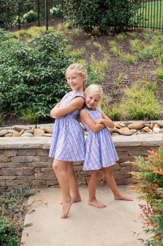 PRODOH Girls' Patriotic Plaid Crisscross Back Dress – UPF 50+ Sun Protection - Sunny Meadow Boutique