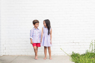 PRODOH Girls' Patriotic Plaid Crisscross Back Dress – UPF 50+ Sun Protection - Sunny Meadow Boutique