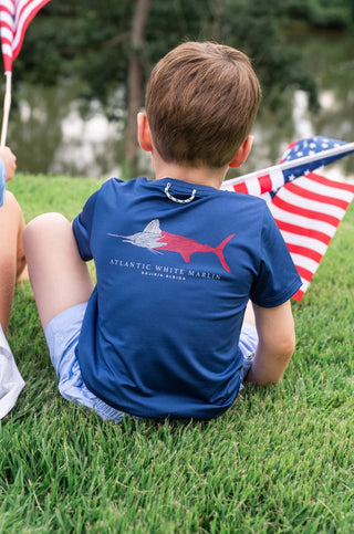 PRODOH Kids' Pro Performance Short Sleeve T-Shirt - Patriotic Atlantic White Marlin Art - Sunny Meadow Boutique