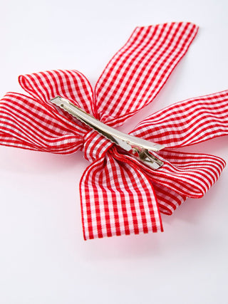 Red and white Plaid Girls Hairpin 4 Inches - Sunny Meadow Boutique