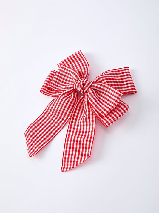 Red and white Plaid Girls Hairpin 4 Inches - Sunny Meadow Boutique