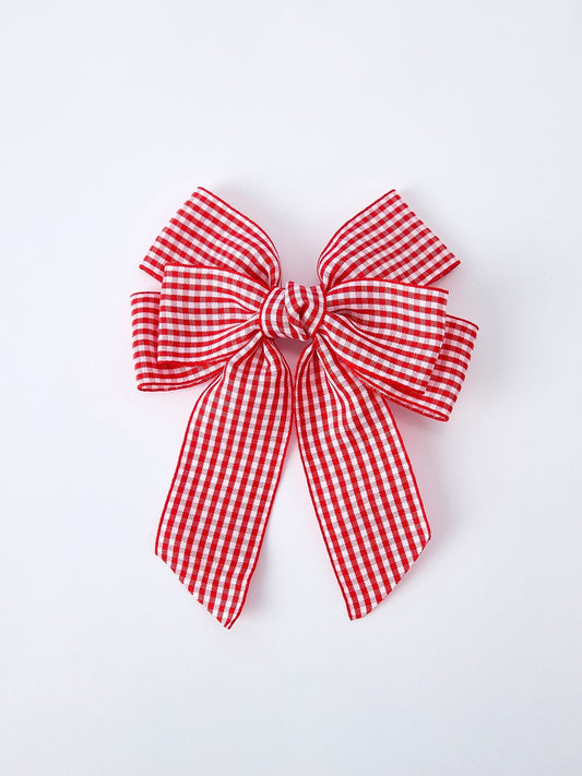 Red and white Plaid Girls Hairpin 4 Inches - Sunny Meadow Boutique